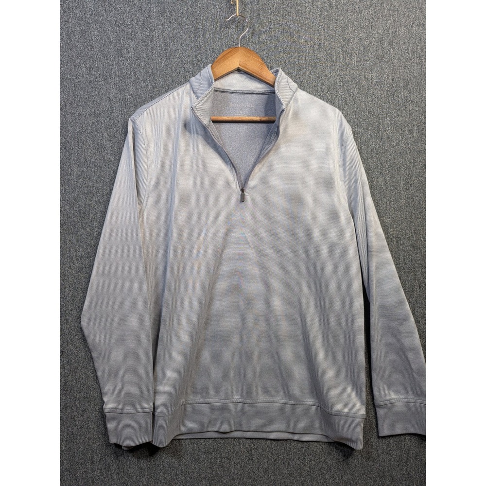 Hickey Freeman Mens Grey White Striped Quarter Zip Pullover Sweater Size Medium